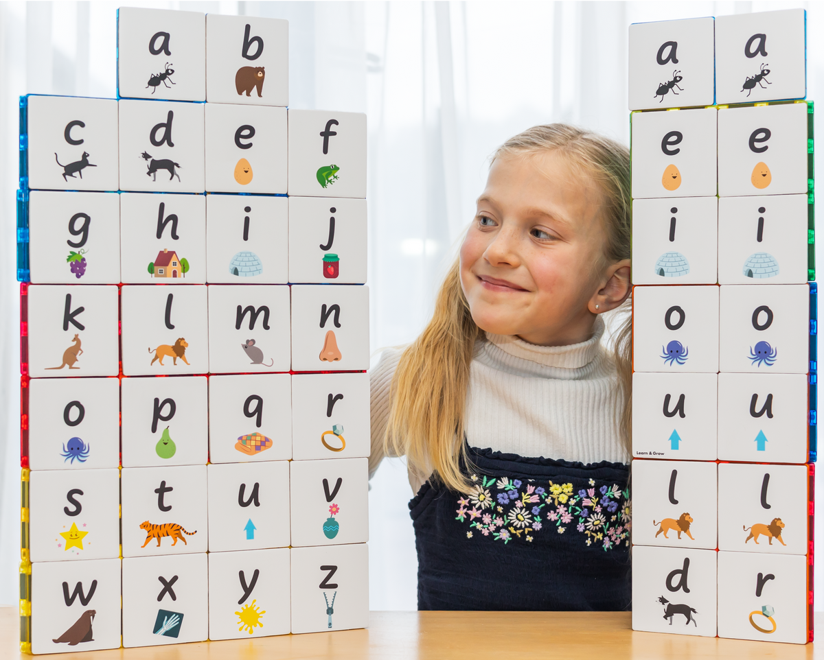 40 Pieces Tile Toppers Lower Case Alphabet Pack - Child Exploring Alphabet Wall