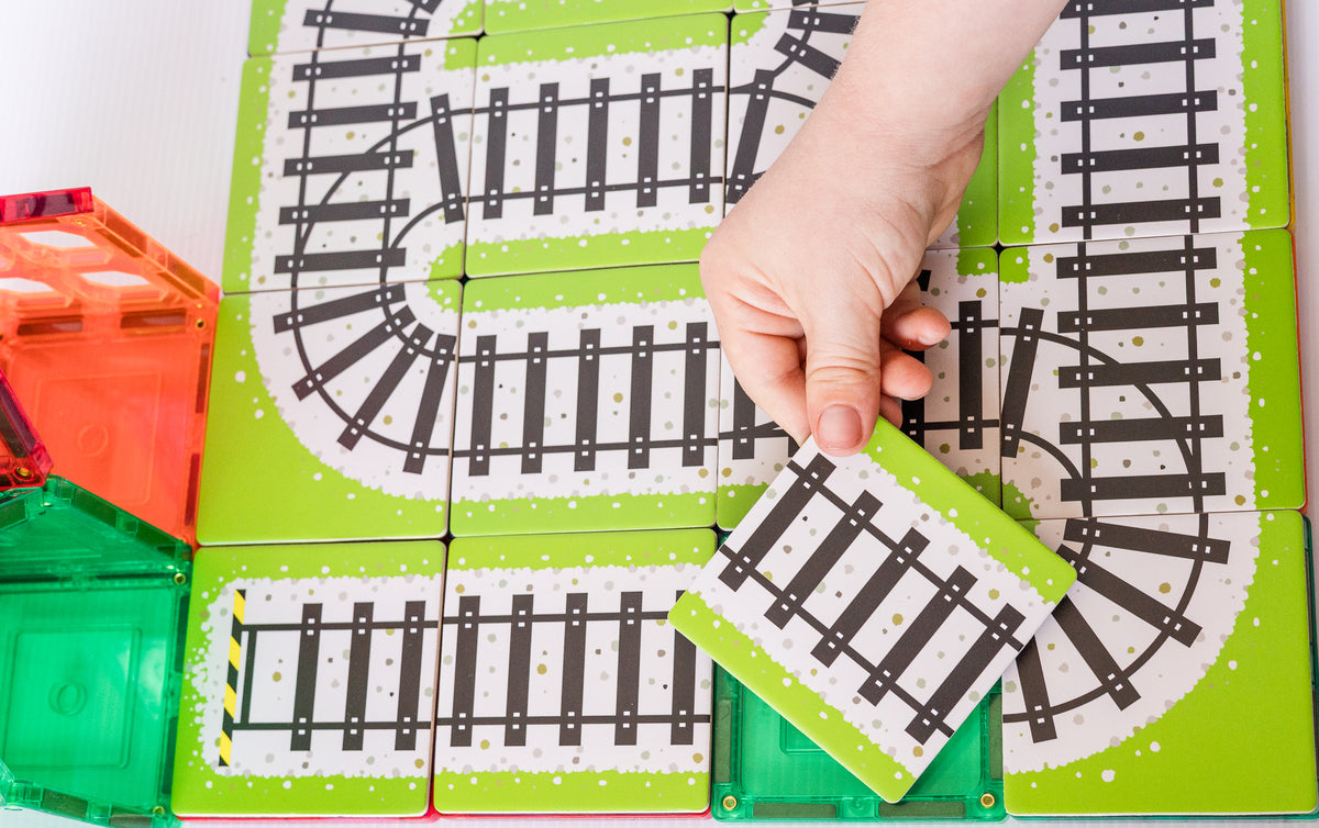 36 Pieces Tile Toppers Train Pack - Connecting Magnetic Train Track Tile Toppers
