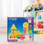 TileTek geometric tiles expansion pack on a shelf with colourful toys in the background