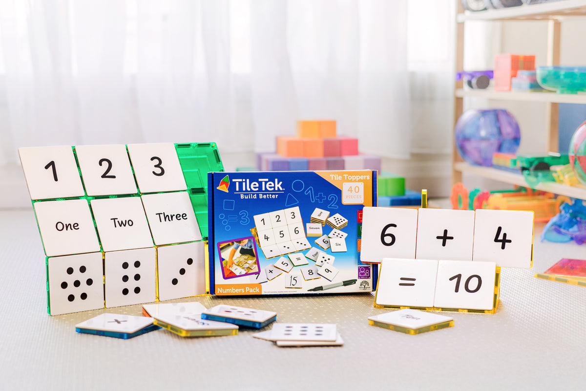 40 Pieces Tile Toppers Numbers Pack - Product & Packaging