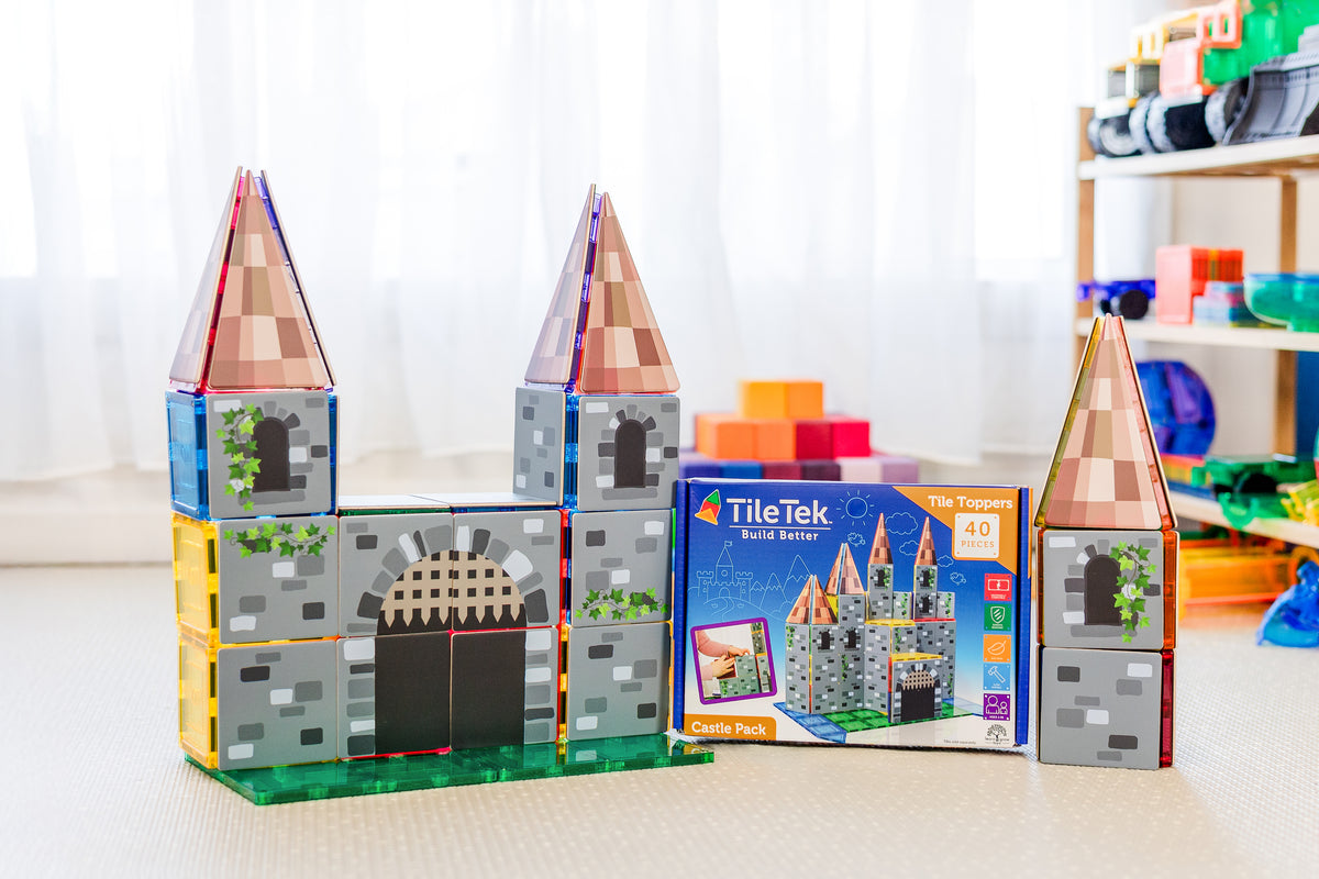 40 Pieces Tile Toppers Castle Pack - Product & Packaging