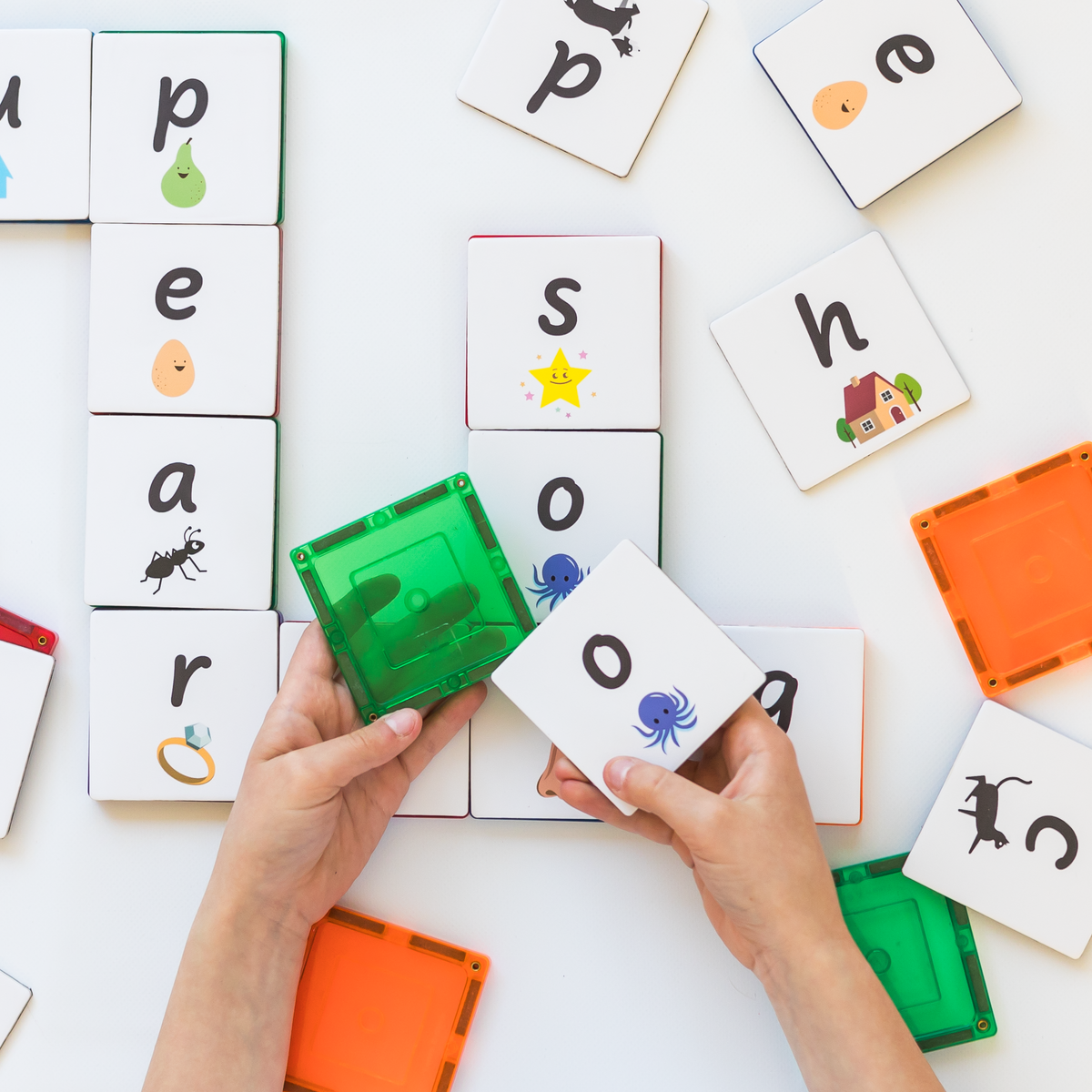 40 Pieces Tile Toppers Lower Case Alphabet Pack - Building a Magnetic Tile Crossword