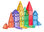 Colourful magnetic building blocks on a white background using TileTek tiles