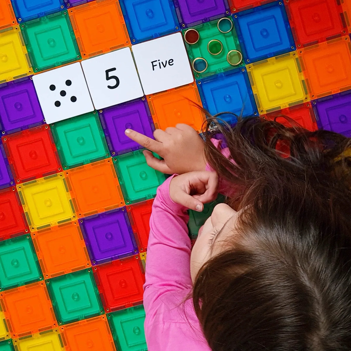 40 Pieces Tile Toppers Numbers Pack - Child Learning Numbers with Rainbow Tiles