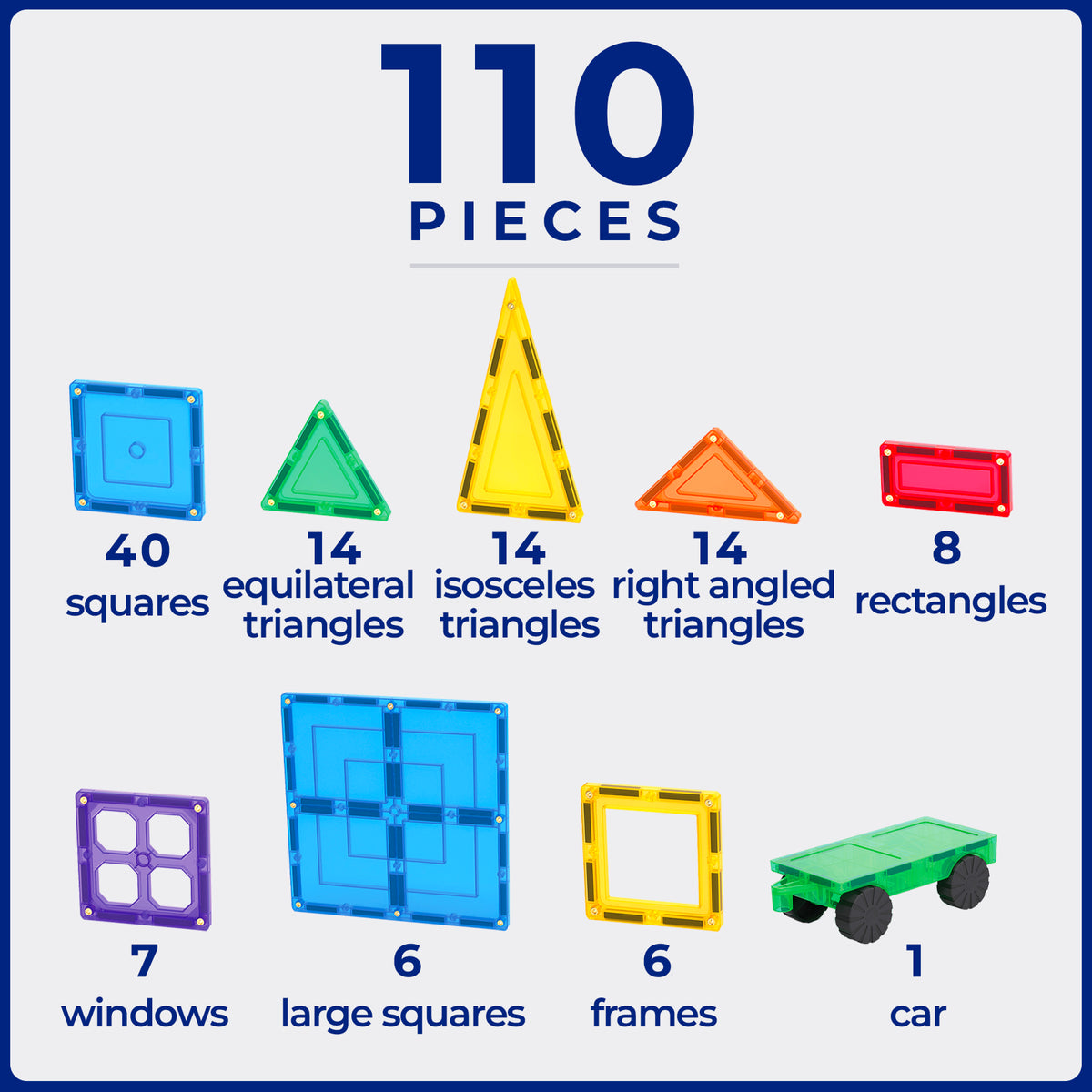 Learn & Grow Toys - Magnetic Tiles - Builders Pack (110 Piece)