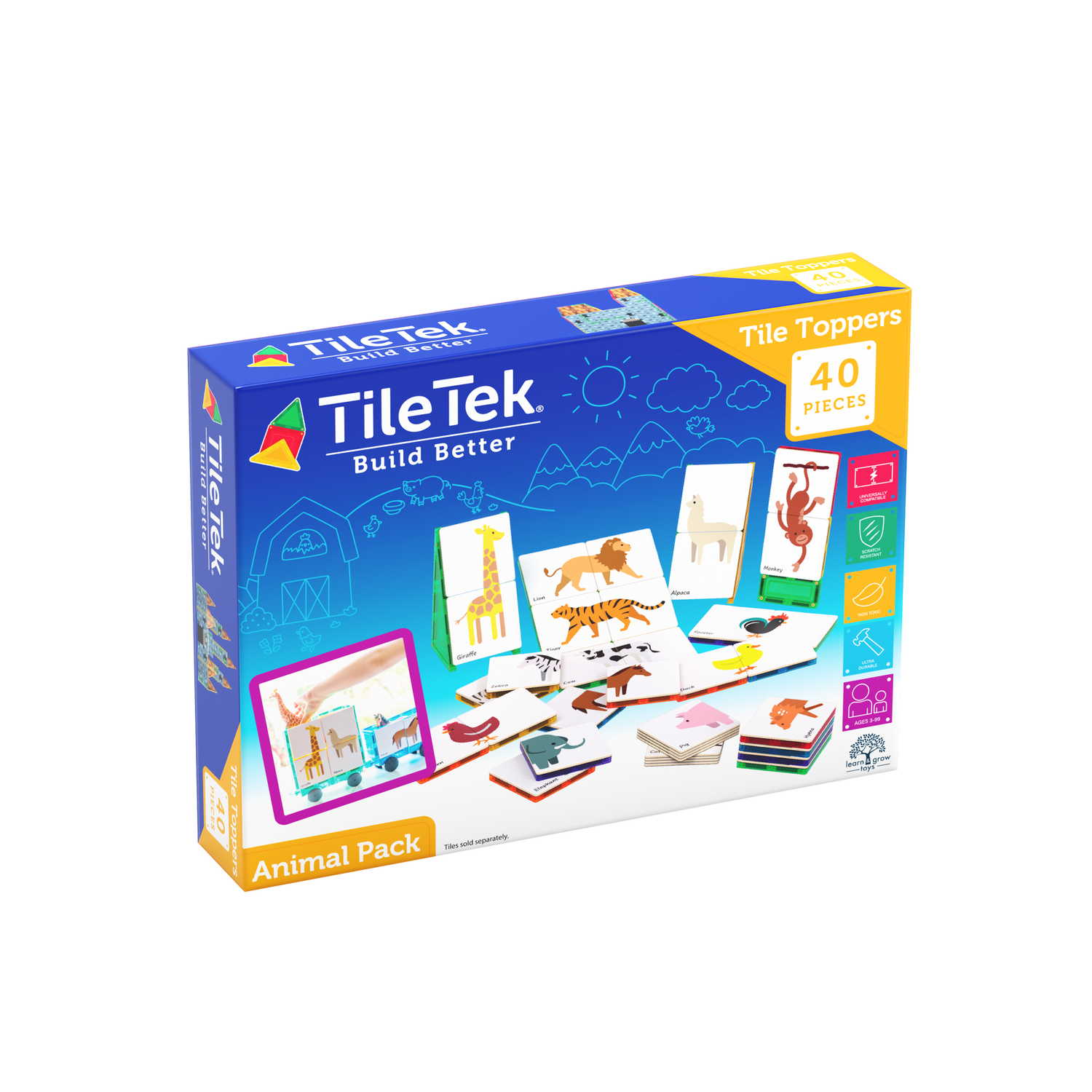 Learn & Grow Toys - Topper Magnetic Tile - Animal Duo Puzzle Pack (40 τεμάχια)