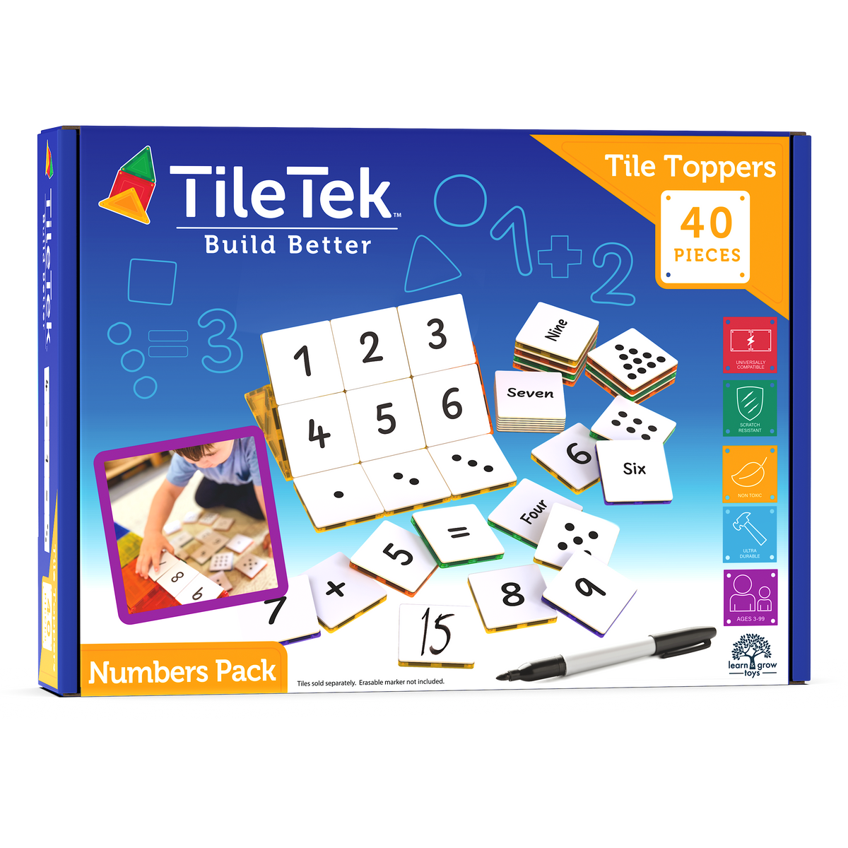 40 Pieces Tile Toppers Numbers Pack - Product Packaging