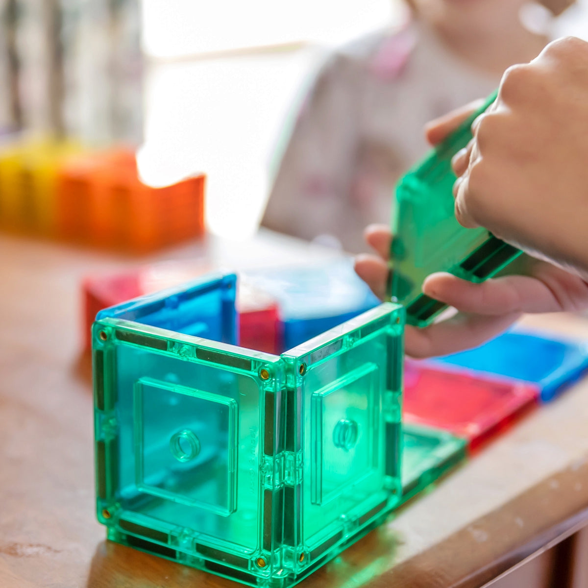 36 Pieces Square Tiles - Child Building with Green Magnetic Tiles