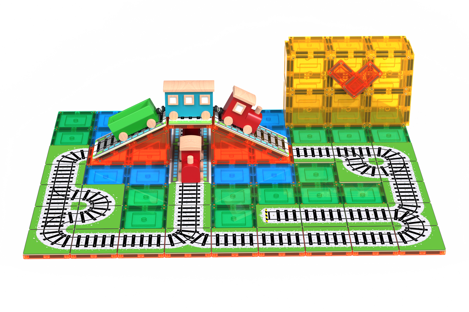 Learn & Grow Toys - Επάνω μέρος μαγνητικού πλακιδίου - Πακέτο σιδηροδρομικής γραμμής (36 τεμάχια)