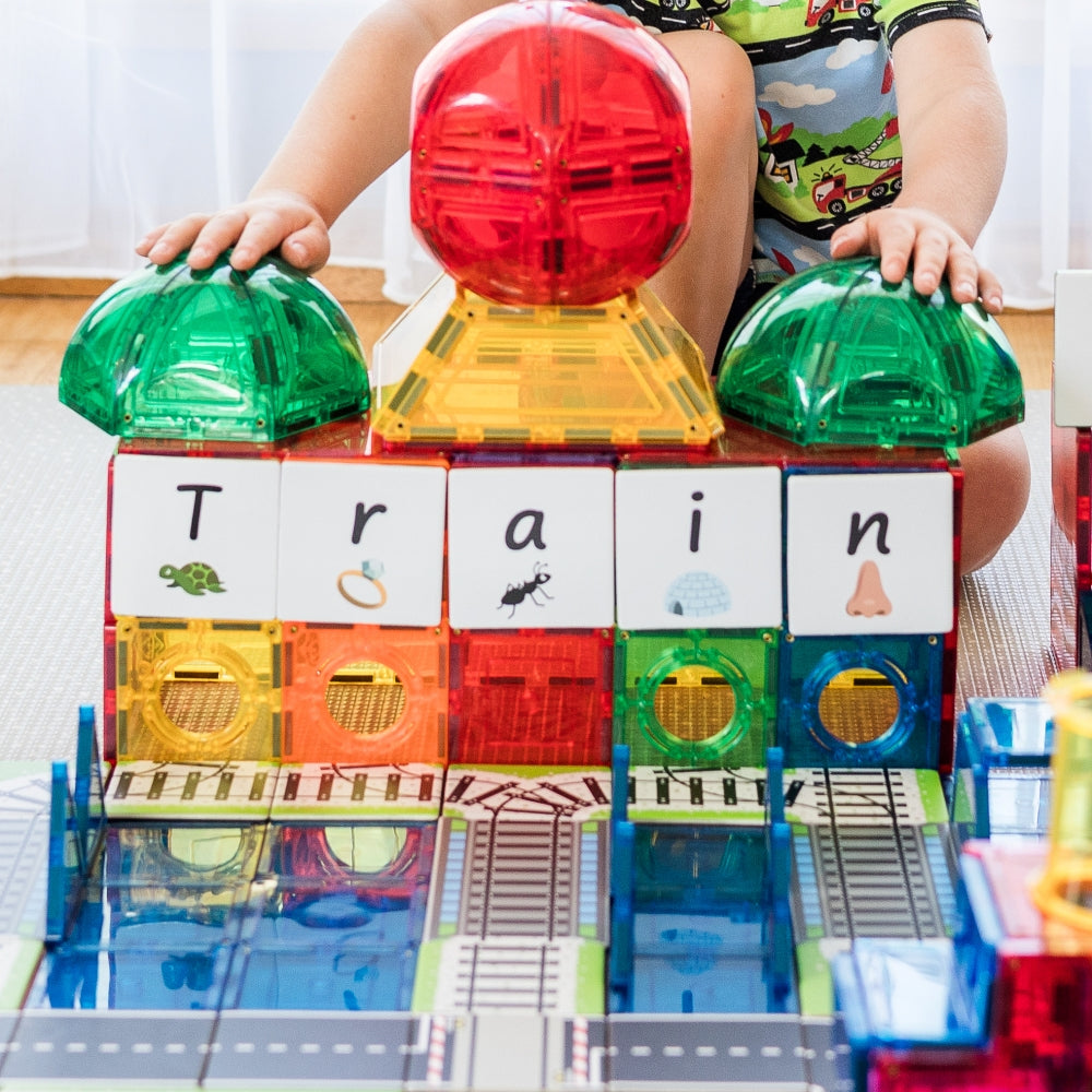 36 Pieces Tile Toppers Train Pack - Colourful Train Station Construction