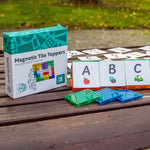 A B C tile toppers displayed outside with Alphabet upper case tile topper pack from learn & grow toys